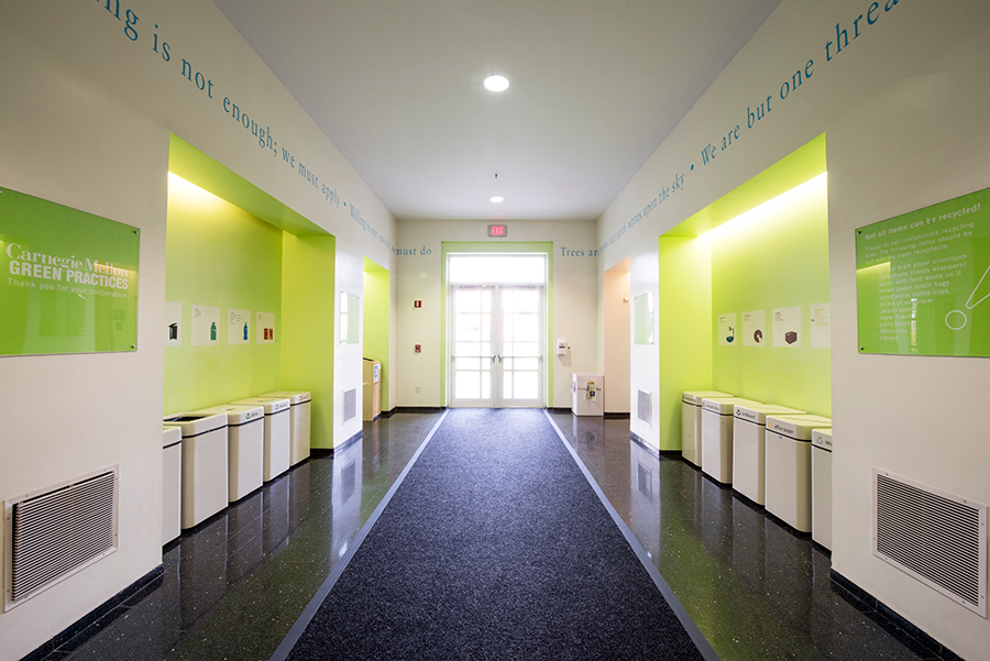 Photo of Recycling Room with view of exit doors