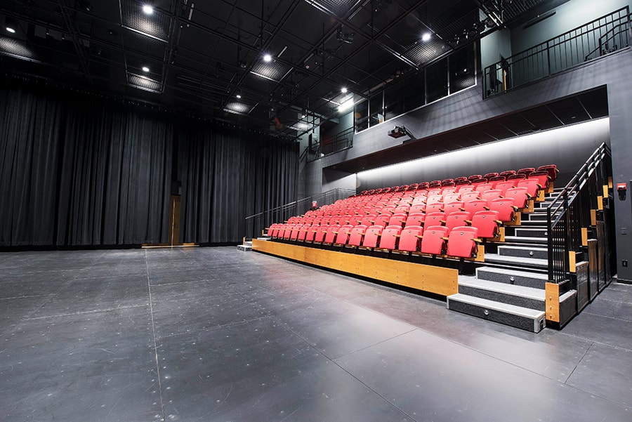 Photo of the Studio Theater showing the telescopic seating and control booth