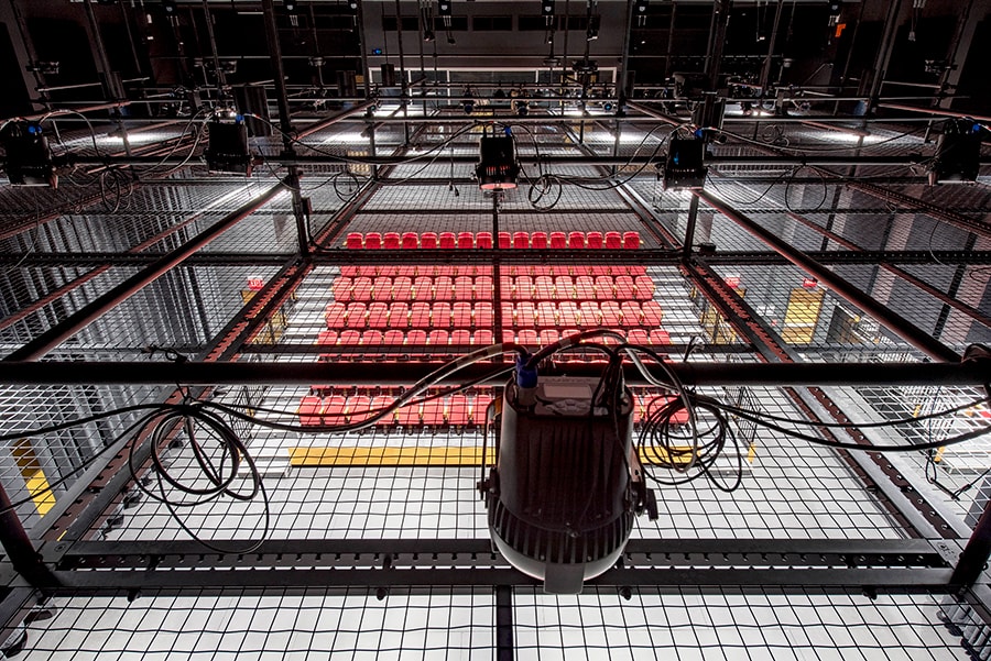 Photo of the Studio Theater from above up by the stage lights