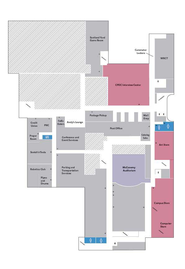 Illustration of the Cohon University Center's Lower Level floor plan