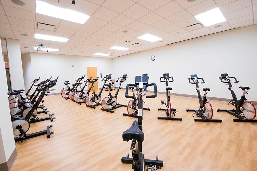 Photo of Cycling Studio with view from back of room