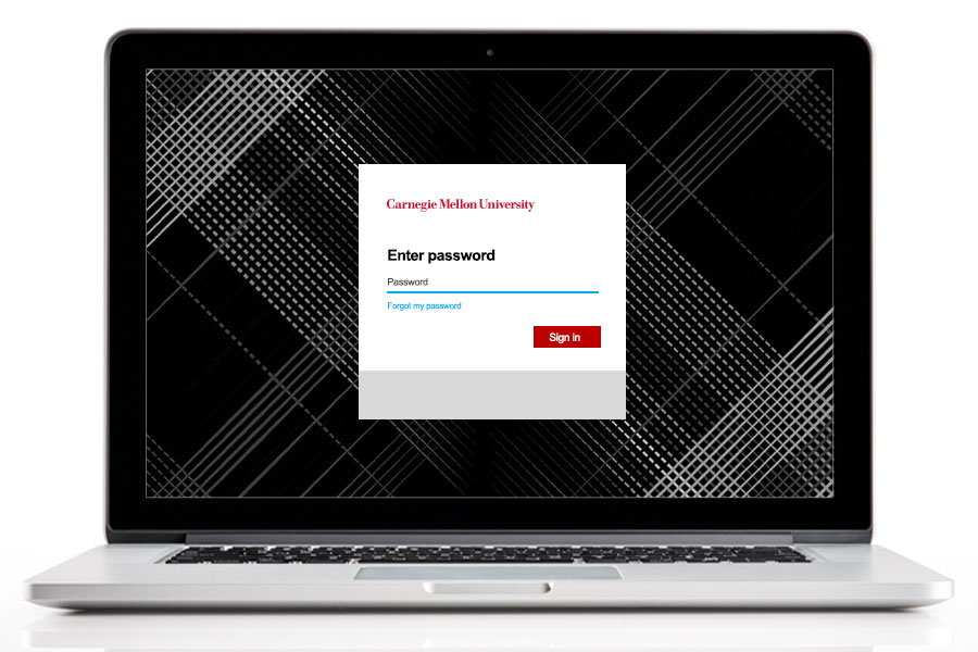 Laptop displaying the Carnegie Mellon University sign-in page, representing secure access with an Andrew account.
