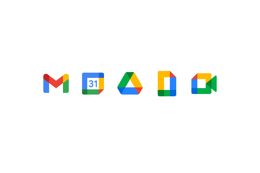Product logos for several Google Workspace for Education tools, including Google Mail, Calendar, Drive, and Meet.