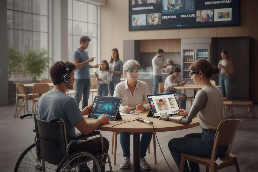 People working with accessible AI tools