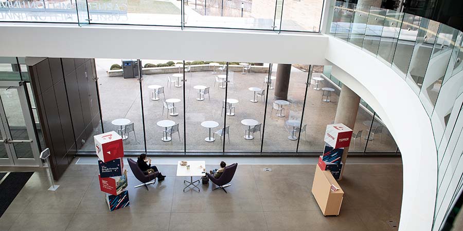 Students social distanced inside of Tepper