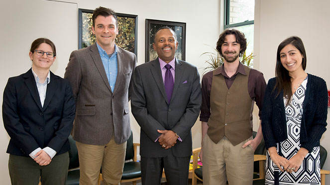 earl lewis, president of the andrew w. mellon foundation, met with CMU's five a.w. mellon fellows in the humanities.