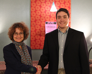 English Department Head Andreea Ritivoi and first place winner Emmett Eldred at the Siegel Awards.