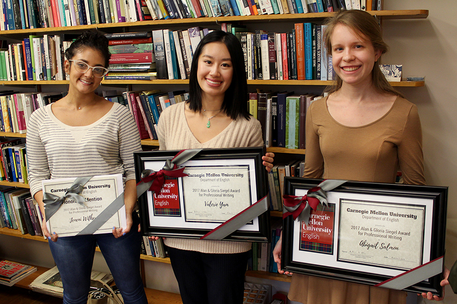 Siegel Award winners (from left to right): Jeneni Withers, Valerie Yam, and Abigail Salmon