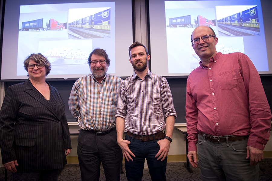 Professors Kathy Newman, Paul Eiss, Mark Kamlet, and Kody Manke.