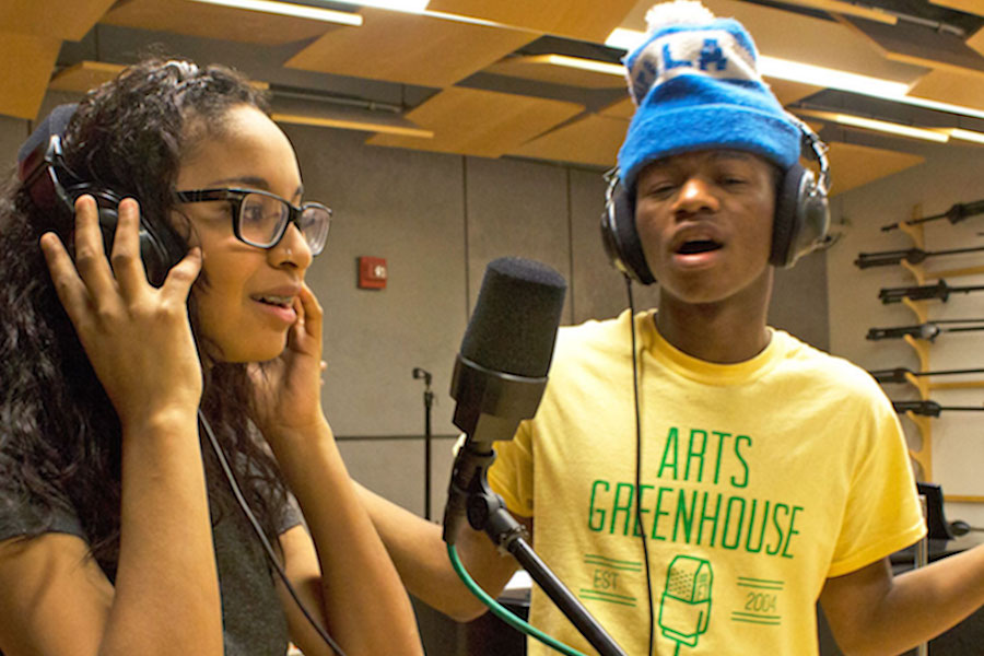 Students from Arts Greenhouse recording music