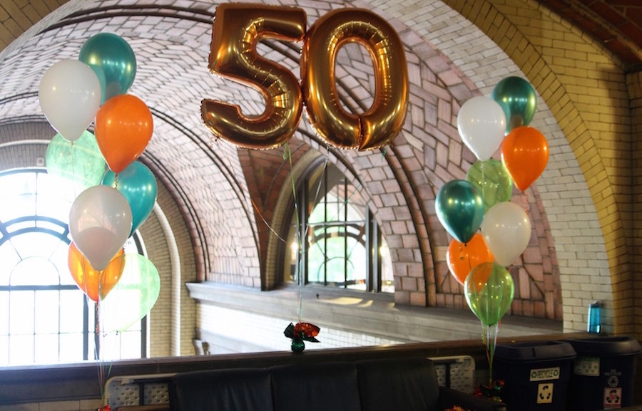 Decorations in Baker Hall for the Creative Writing Program's 50th Anniversary.