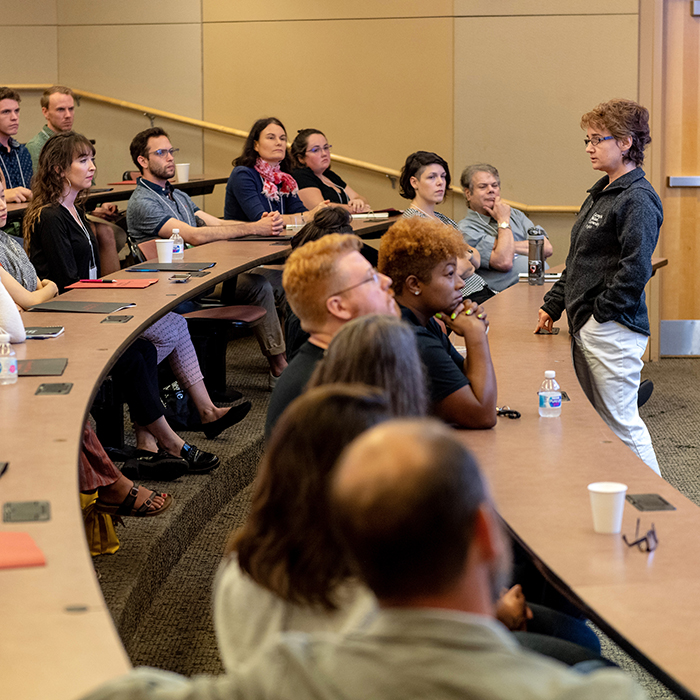 Andreea teaching at grad student welcome, 2019.