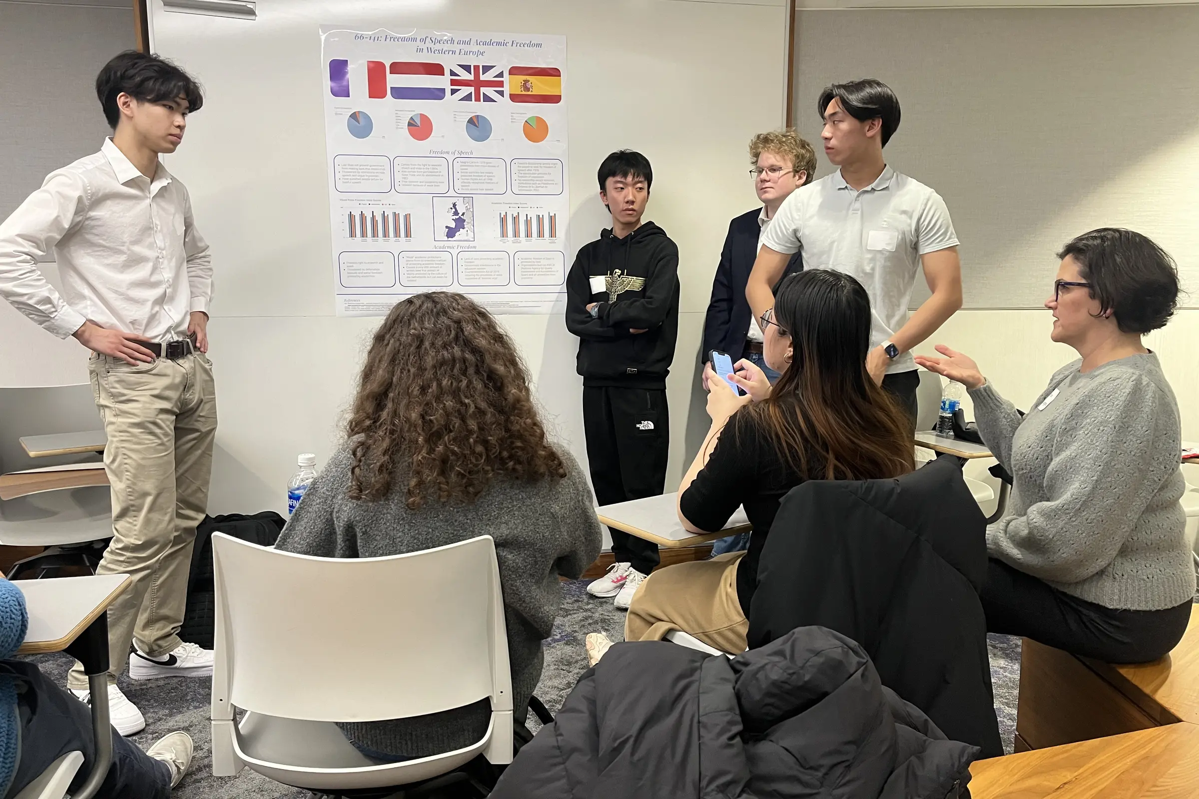 Gina Casalengo offers a comment during a group discussion on freedom of speech and academic freedom in Western Europe.
