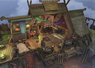 Human generated image of a witchy medieval house