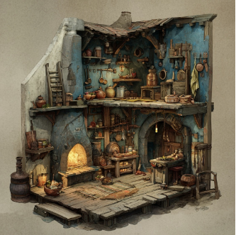 AI generated image of a witchy medieval house