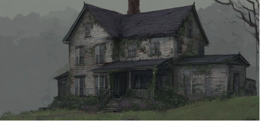 AI-generated image of an old, creepy house with white wooden slats.