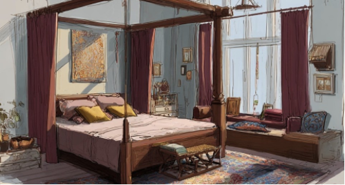AI generated image of a sunny Victorian bedroom