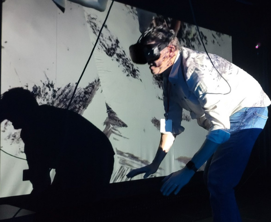 Participant engages with immersive VR experience