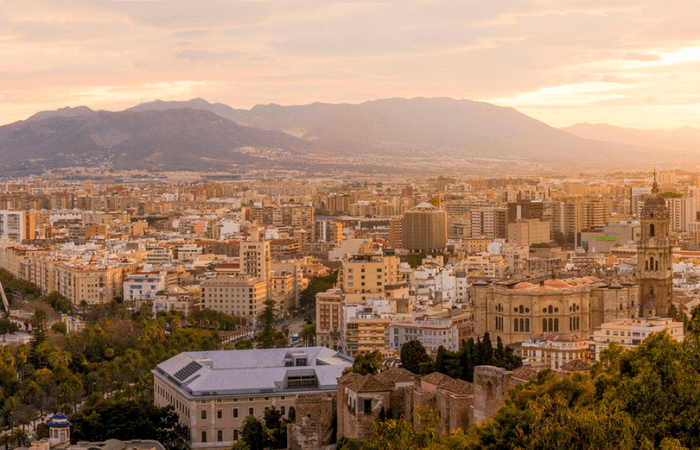 Panoramic sunset view of Spanish city