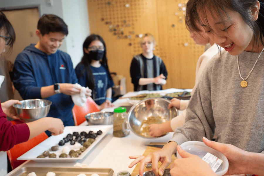 Students cooking in the Israeli and Palestinian Food Cultures Grand Challenge Seminar