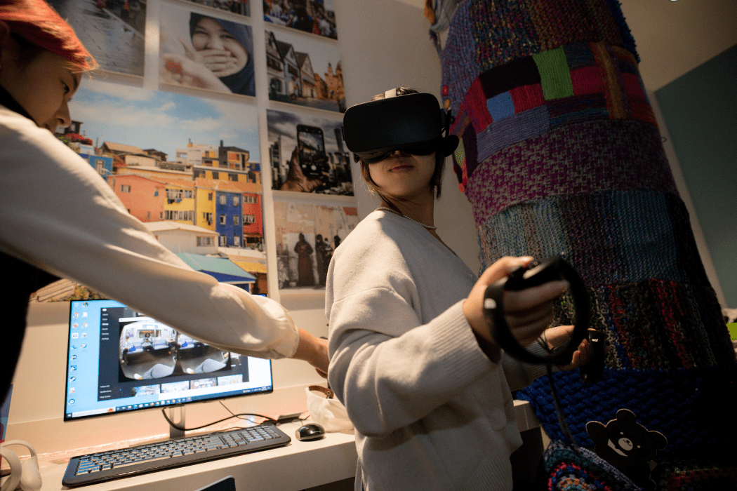 A person wears a VR headset