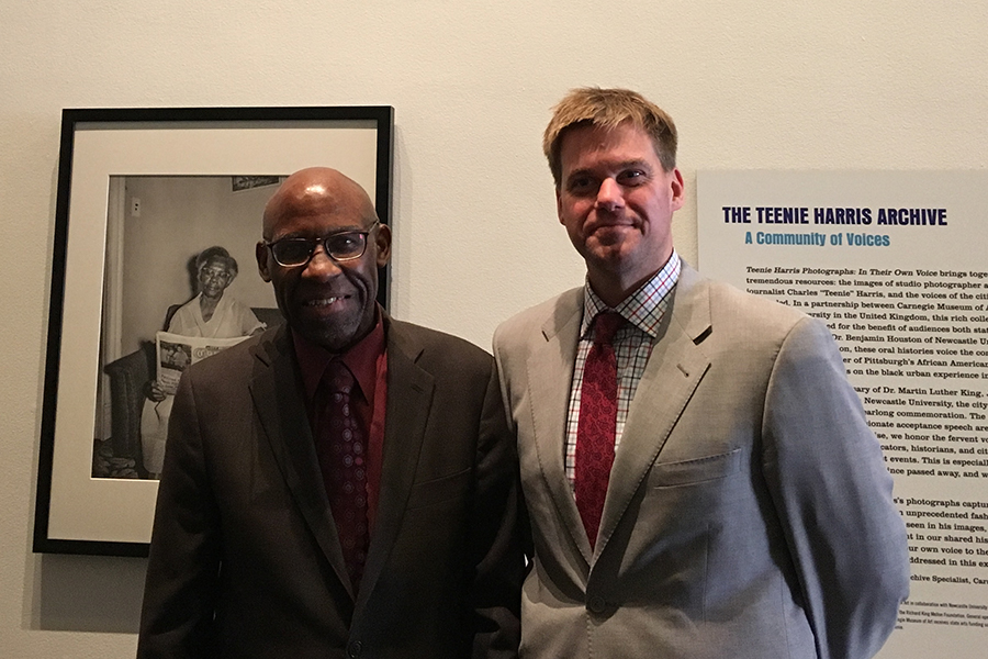 Joe Trotter (left) and Ben Houston (right) at the exhibit “Teenie Harris Photographs: In Their Own Voice” in Pittsburgh.