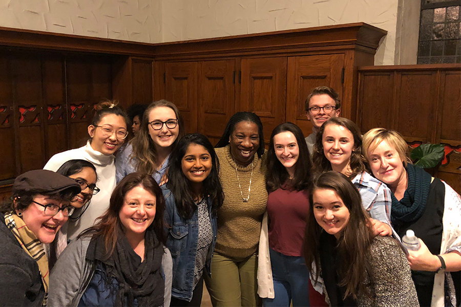 Faculty and students from the Grand Challenge Seminar on gender-based violence with Tarana Burke (center) founder of the #MeToo movement