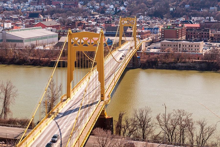 A yellow bridge in Pittsburgh