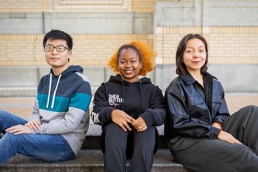 Four CMU students served as Peer Health Advocates during the 2022-2023 academic year. From left: Justin Lam (ENG 2024), Demetria White (MCS 2024) and Sofía Cordoba Valencia (DC 2024). Not pictured: Emily Jordan (DC 2024).