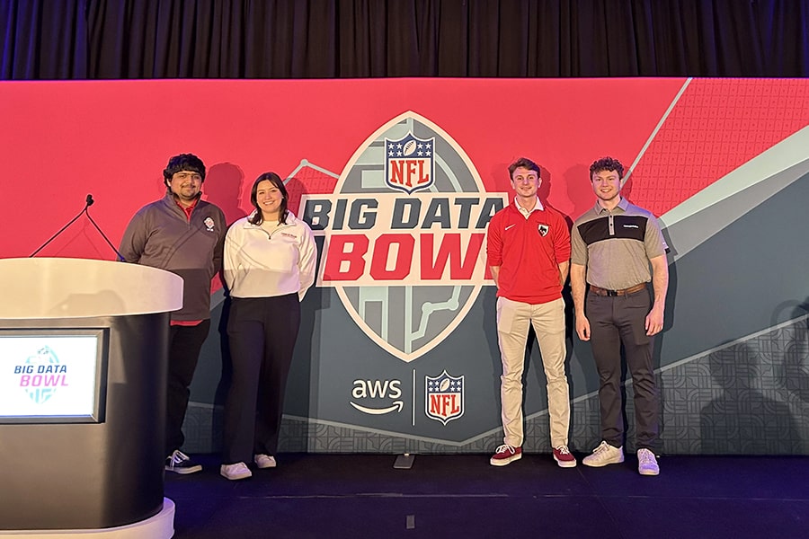 Vinay Maruri, Marion Haney, Shane Hauck and Devin Basley at the Big Data Bowl.