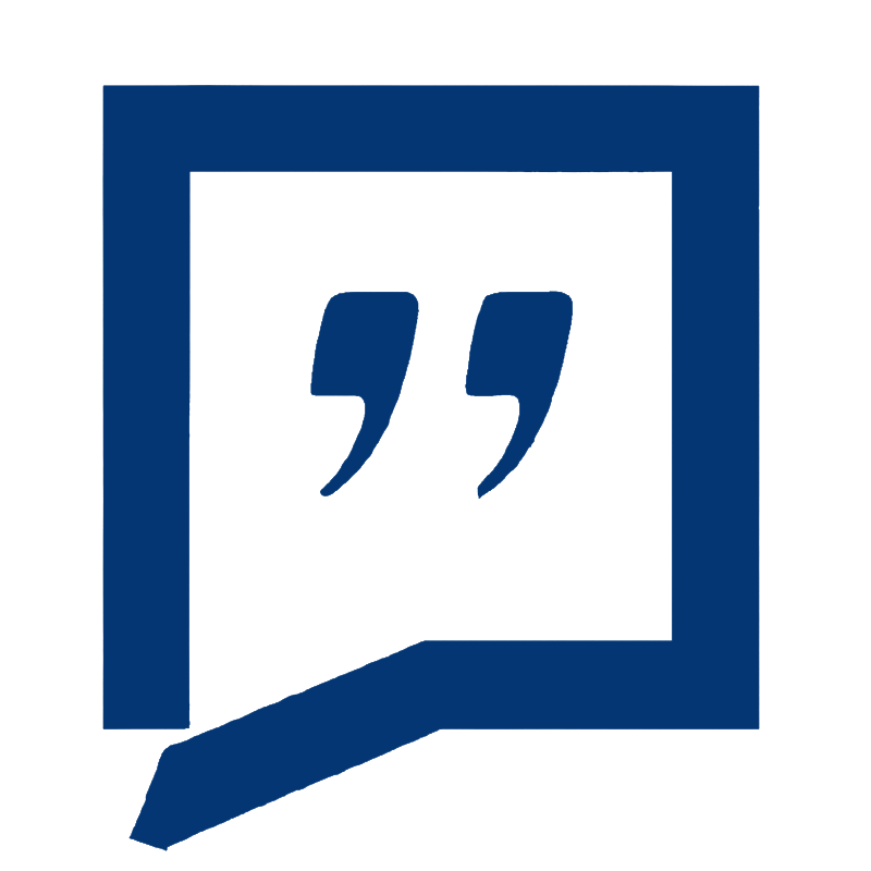 an icon of a thought bubble with a quotation mark within