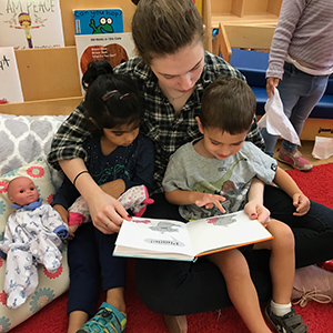 Children reading with a teacher
