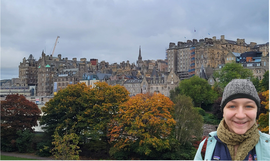 Maria Chroneos with the Edinburgh skyline behind her