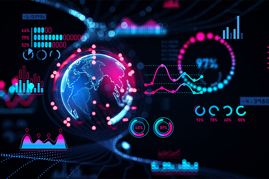 A rendering of various data-oriented imagery