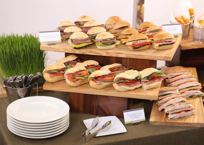 buffet table with sandwiches