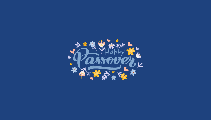 Happy Passover text and decorative flowers