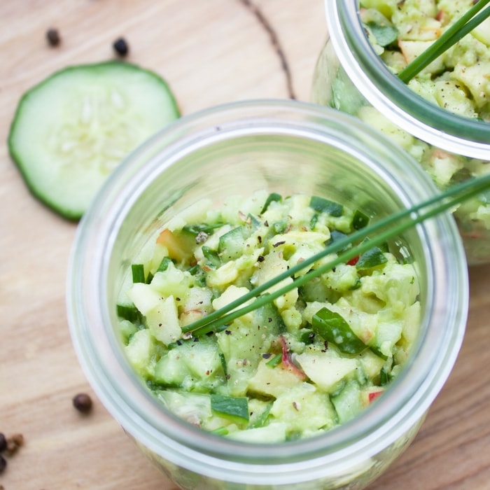 a cucumber salad in a jar