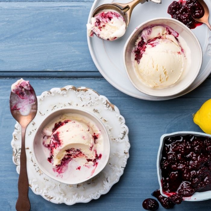 ice cream with seasonal fruit