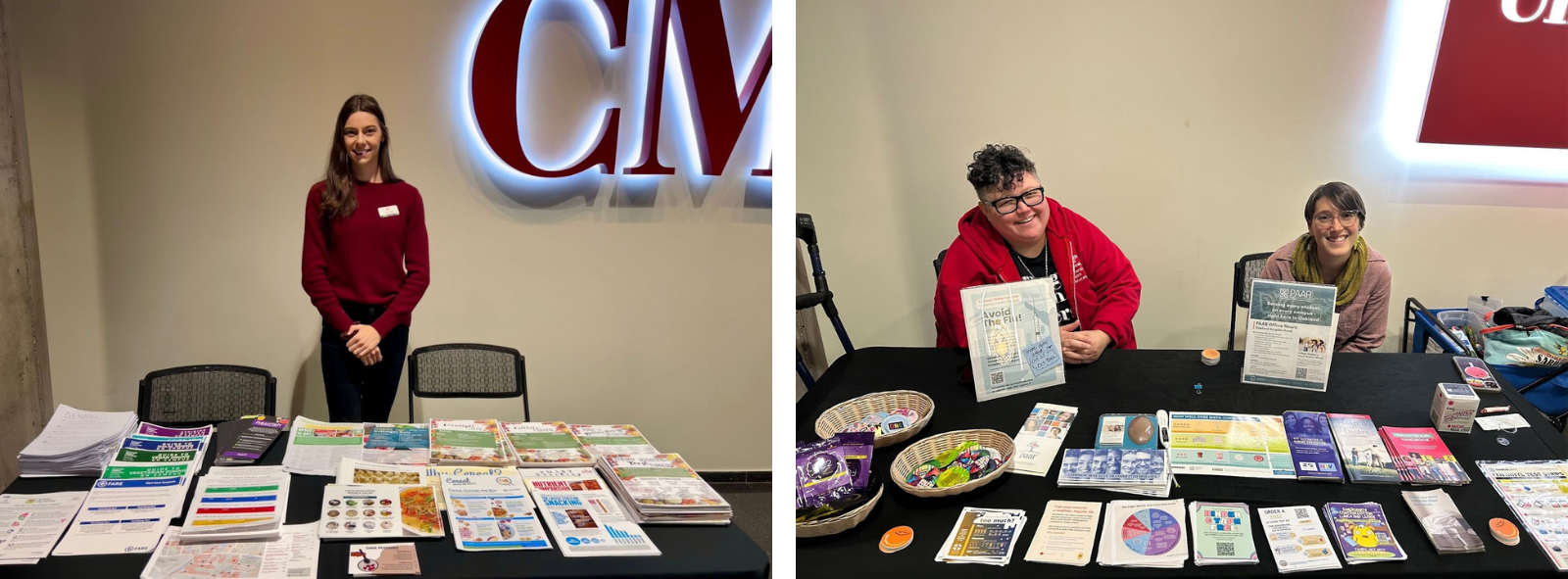 people behind table displaying information at health literacy fair