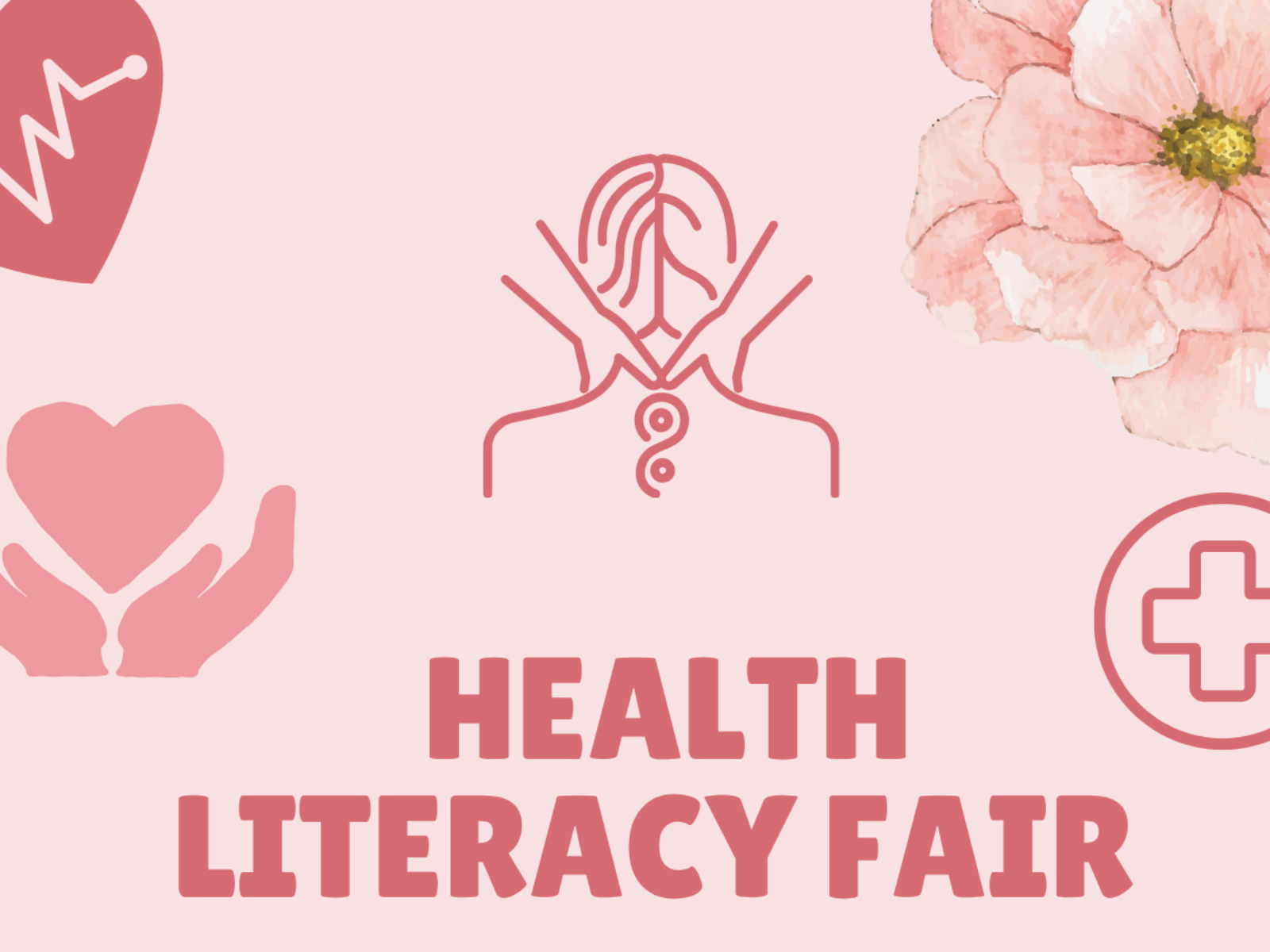 Pink flyer showing Health Literacy Fair