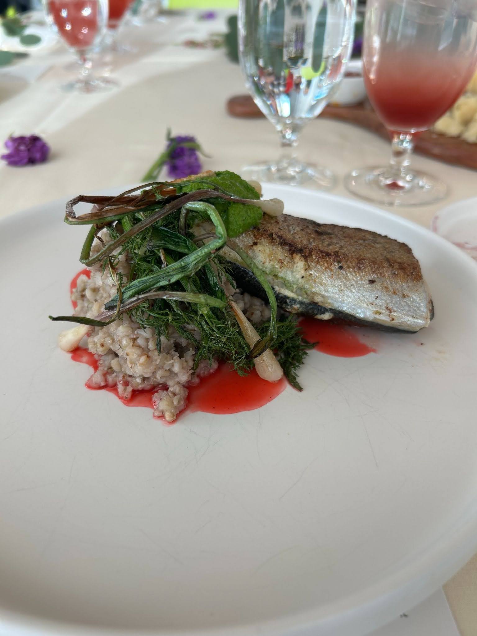 plate of trout with greens