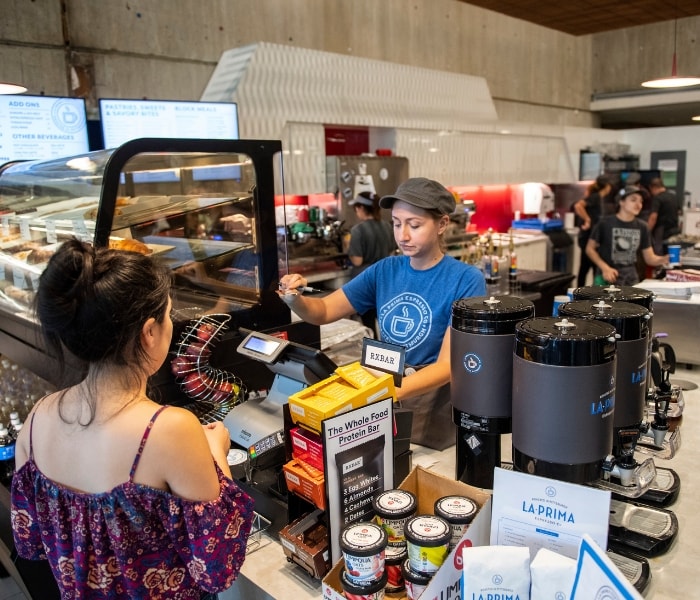 purchasing coffee at La Prima
