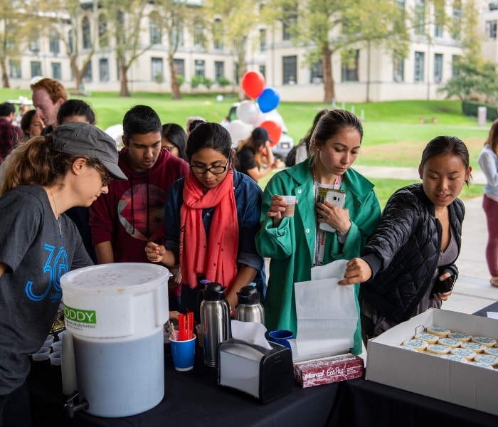 students sampling coffee
