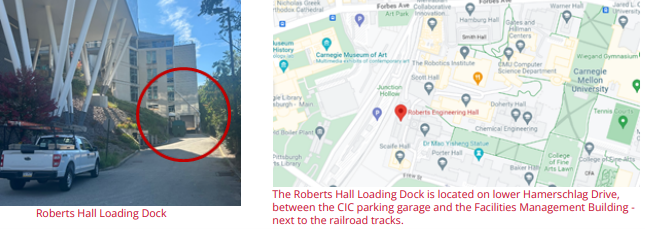 Map showing the location of the Roberts Hall Loading Dock