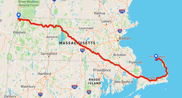 Route from Williamstown, MA to Provincetown, MA