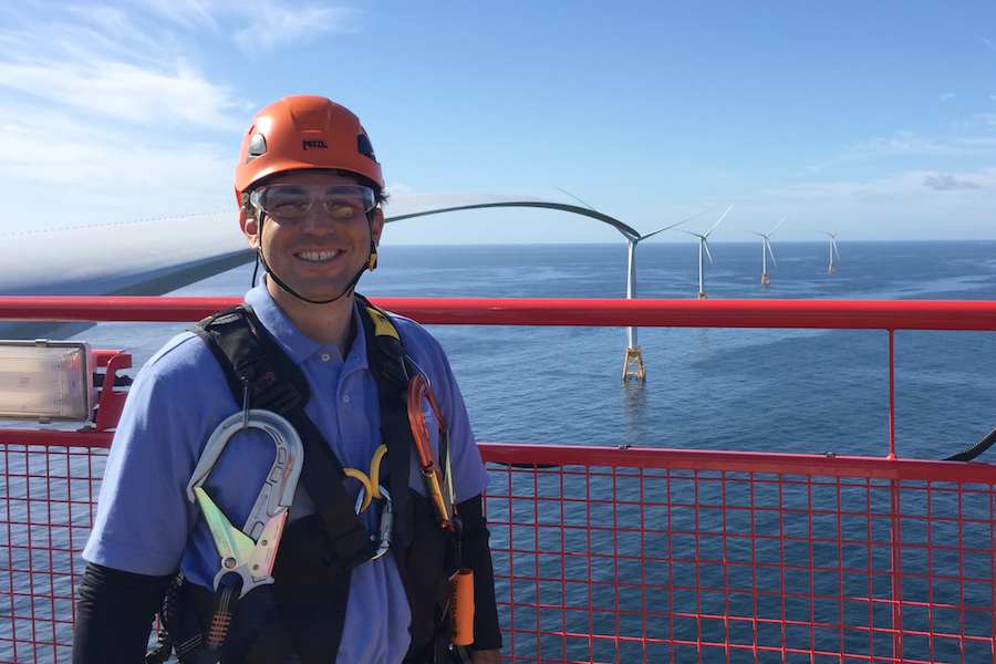 Paul Murphy near offshore windmills