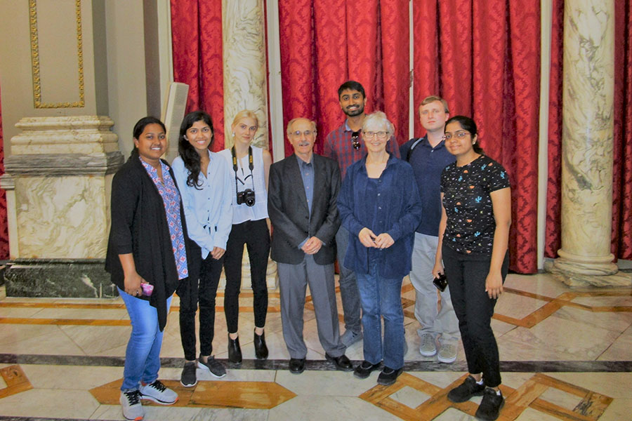 CMU students and faculty (left to right): Ritu Philip (Eng’g), Pragya Chauhan (Eng’g), Maddi Johnson (Arch), Prof. Ed Rubin (Eng’g),  Harsha Vardhan (Arch), Prof. Stefani Danes (Arch), Matthew Prelich (Eng’g), Roshni Krishnan (Arch)