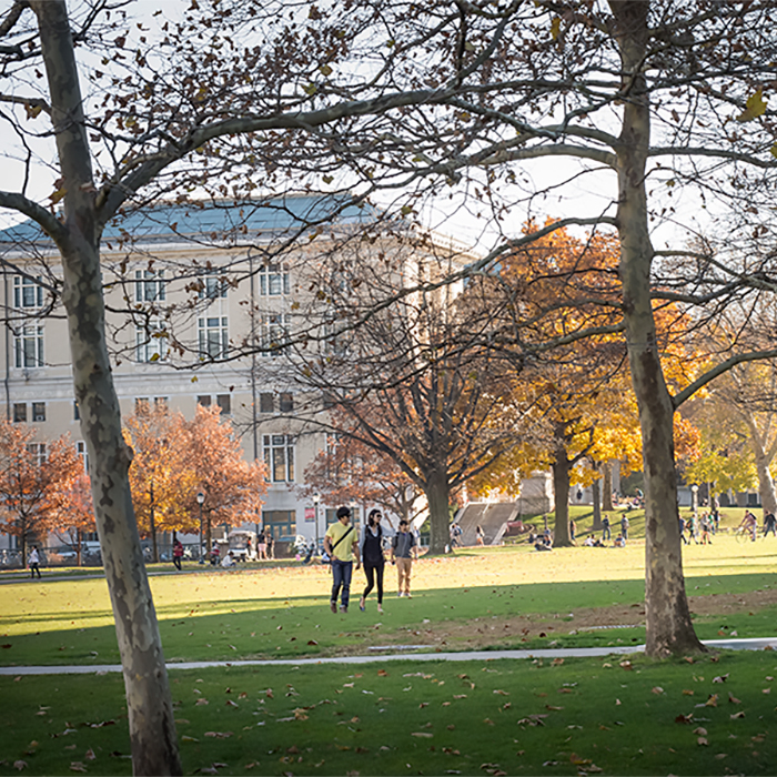 Students walking on the CMU Pittsburgh campus in Fall