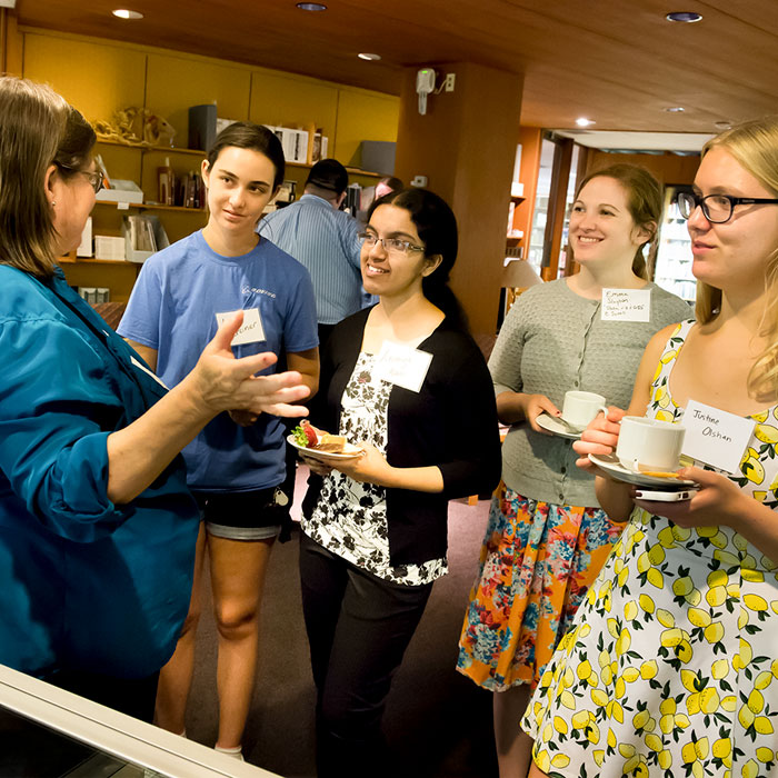 Women talking at the School of Computer Science