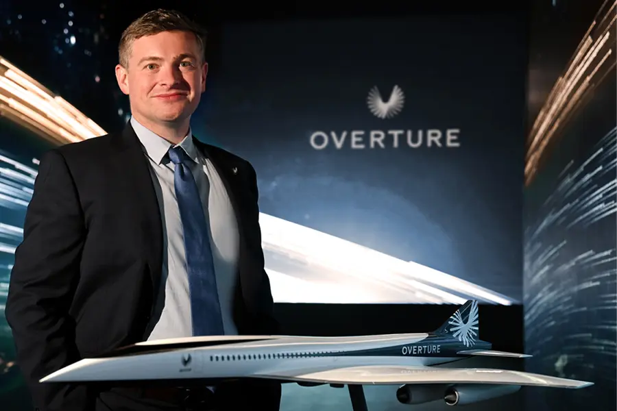 Blake Scholl with a model supersonic jet